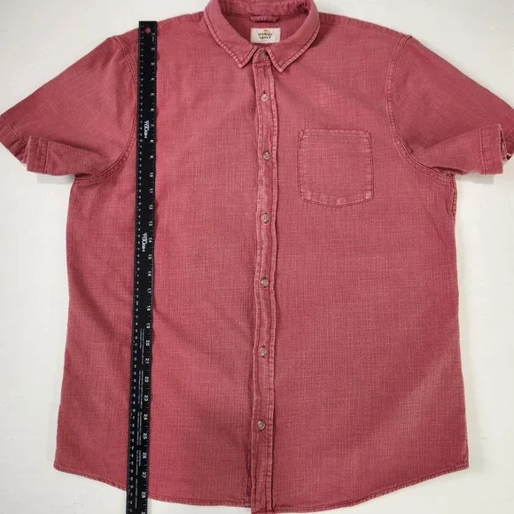 Marine Layer Mens Selvage Short Sleeve Button Down Shirt Red Cotton Slub Large - Picture 6 of 9